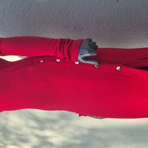 Fashion Nova Ladies Bold Red Maxi Sweater Dress W/Gold Button Accents